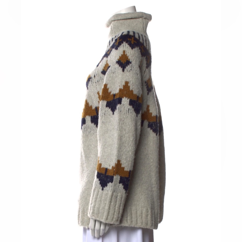 A.L.C. Cream Cowl Neck Fair Isle Knit Sweater with Brown and Navy Pattern - Picture 2 of 4